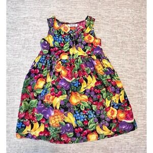 Vintage Sostanza Fruit Print Dress Girls Colorful Sleeveless Pockets size 5